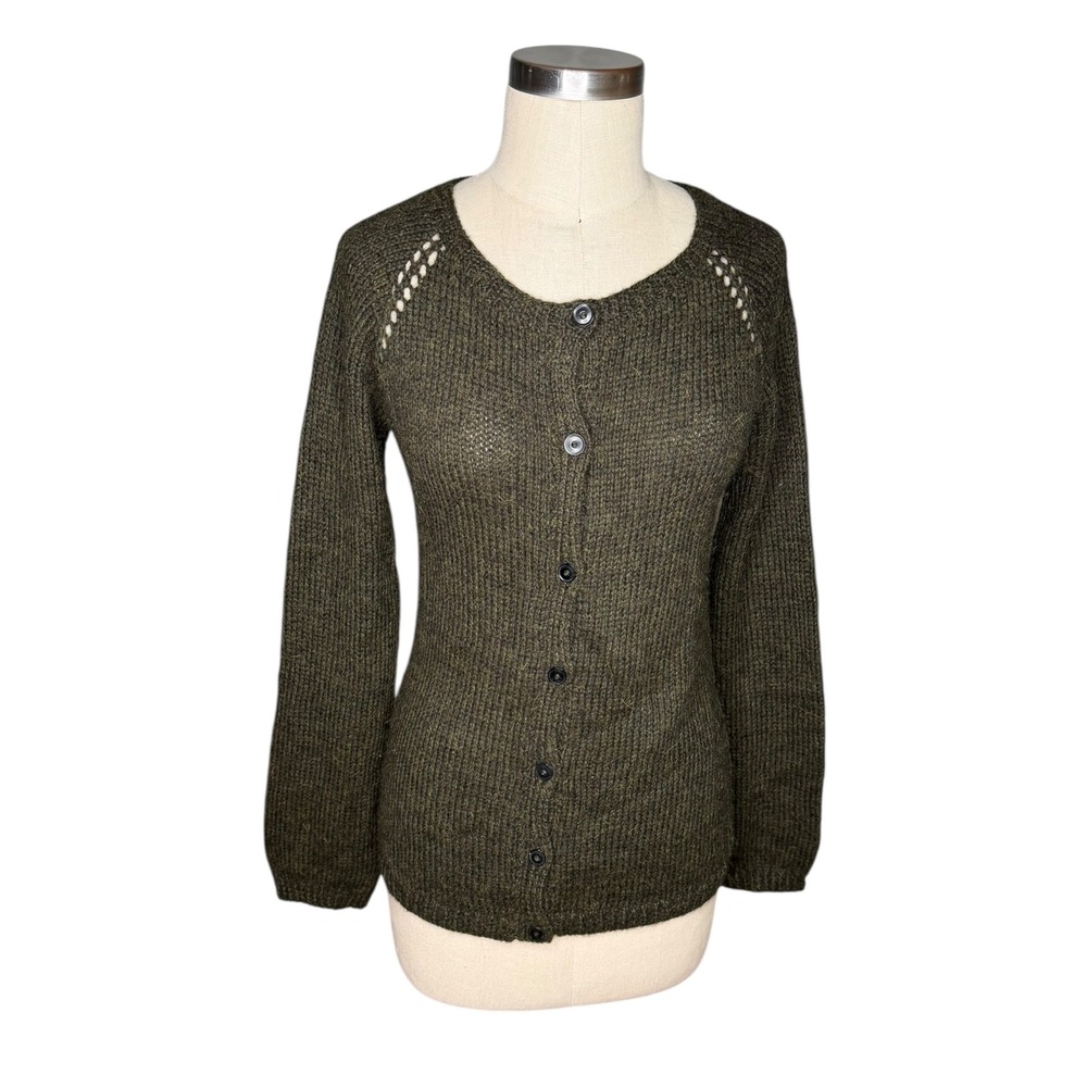 DOSA Olive Green Alpaca Hand Knit Button Front Cardigan Sweater Women's Size 3